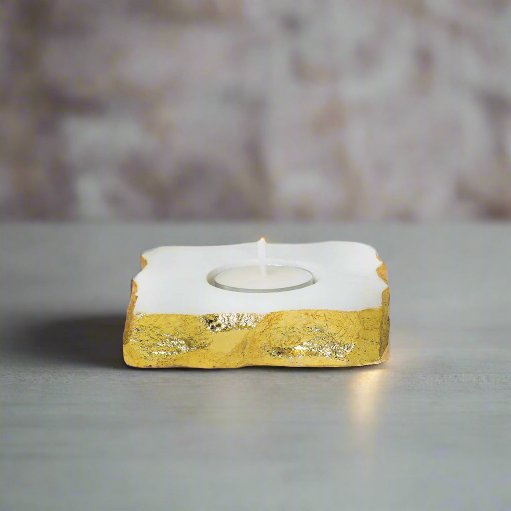 Luxurious Marble & Gold Leaf Tealight Holder