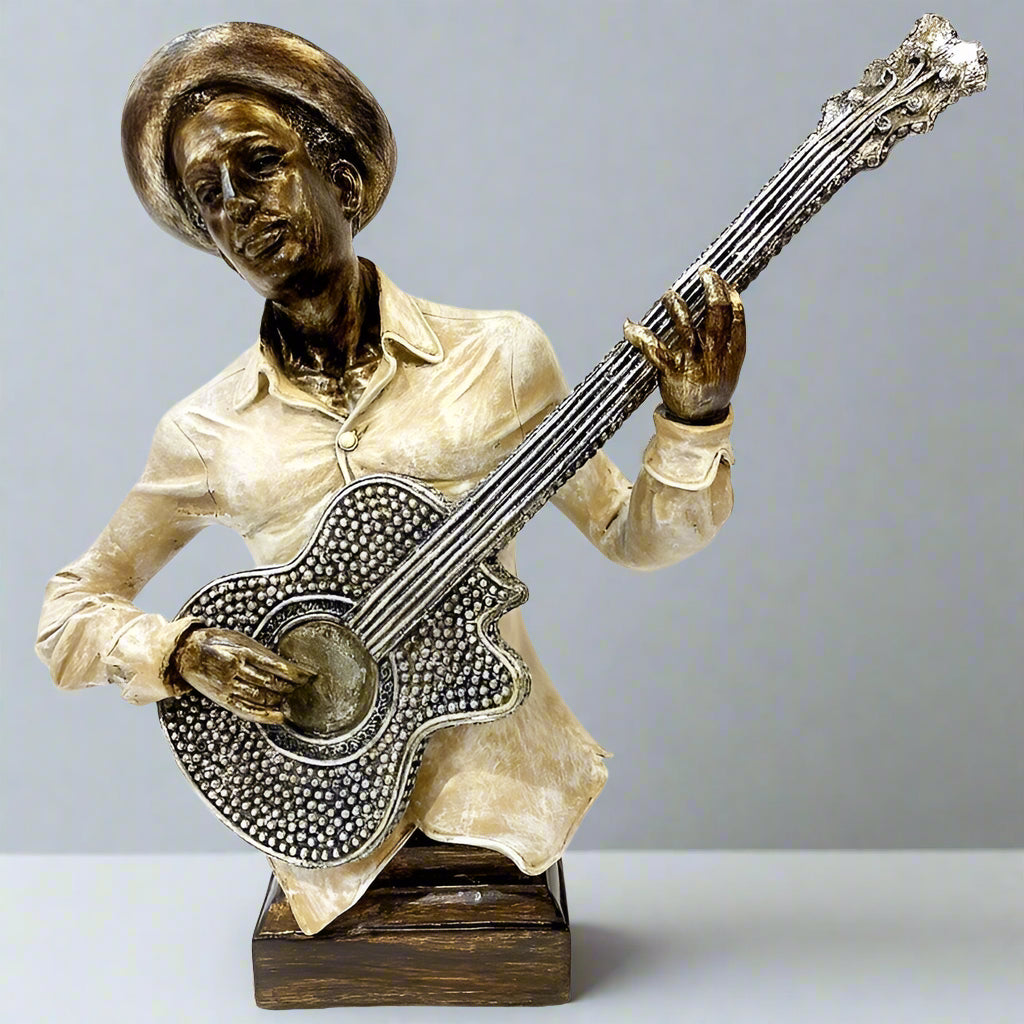 Soulful Strings: Vintage-Style Musician with Guitar Bust