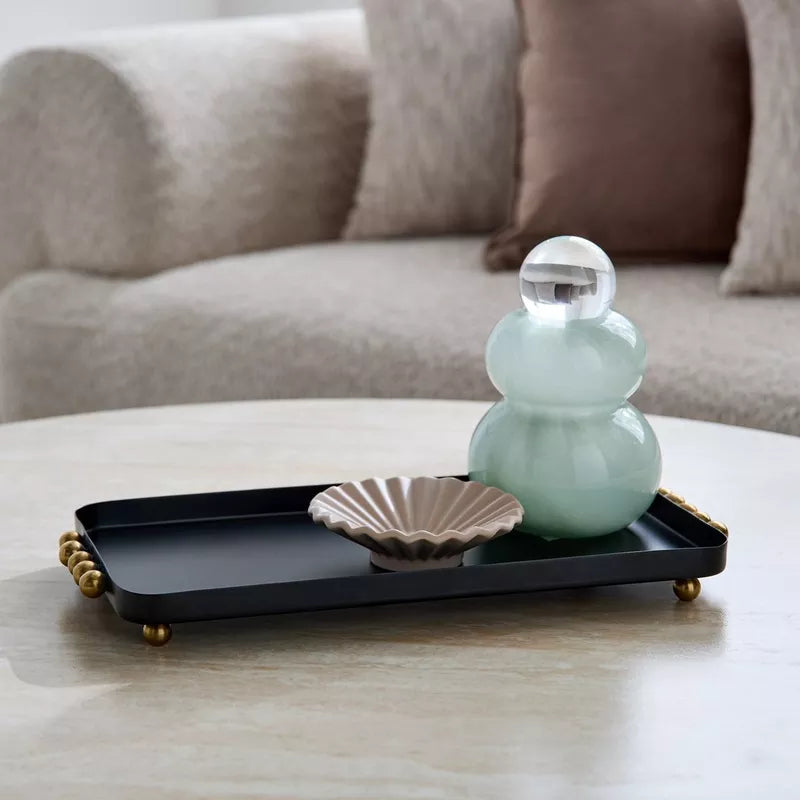 Orbit Matte Black & Brass Serving Tray with Beads