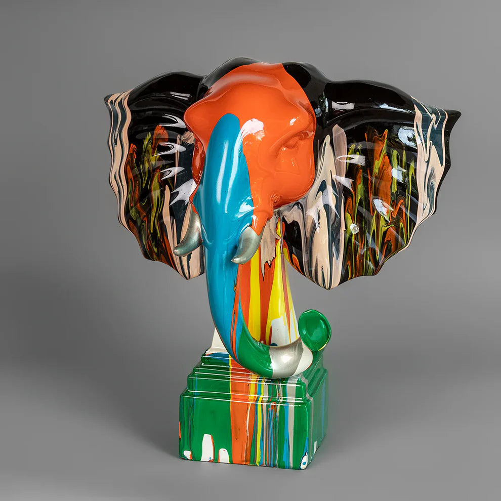 Safari Splash - Elephant Art Sculpture - Hand-Painted Drip Effect (Medium)
