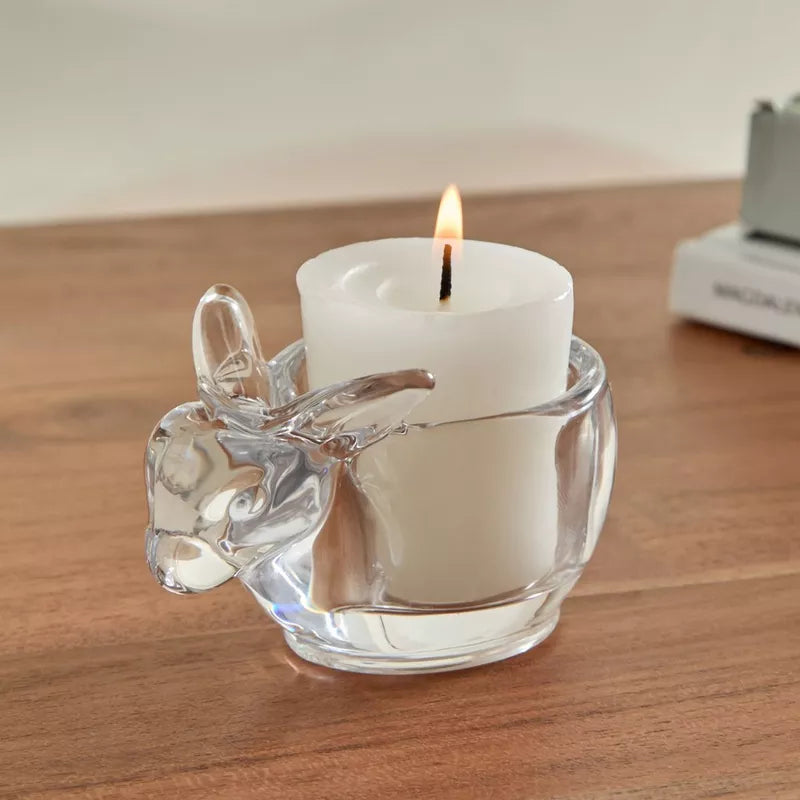 Playful Glow: Clear Glass Bunny Candle Holder