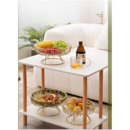 Golden Lattice: Modern Metal Fruit Basket with Fibre Bowl