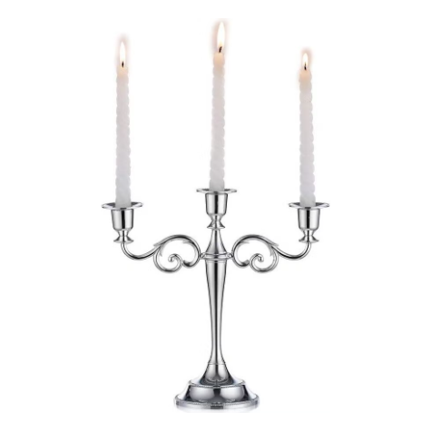Sterling Glow: Elegant Silver Three-Arm Candelabra
