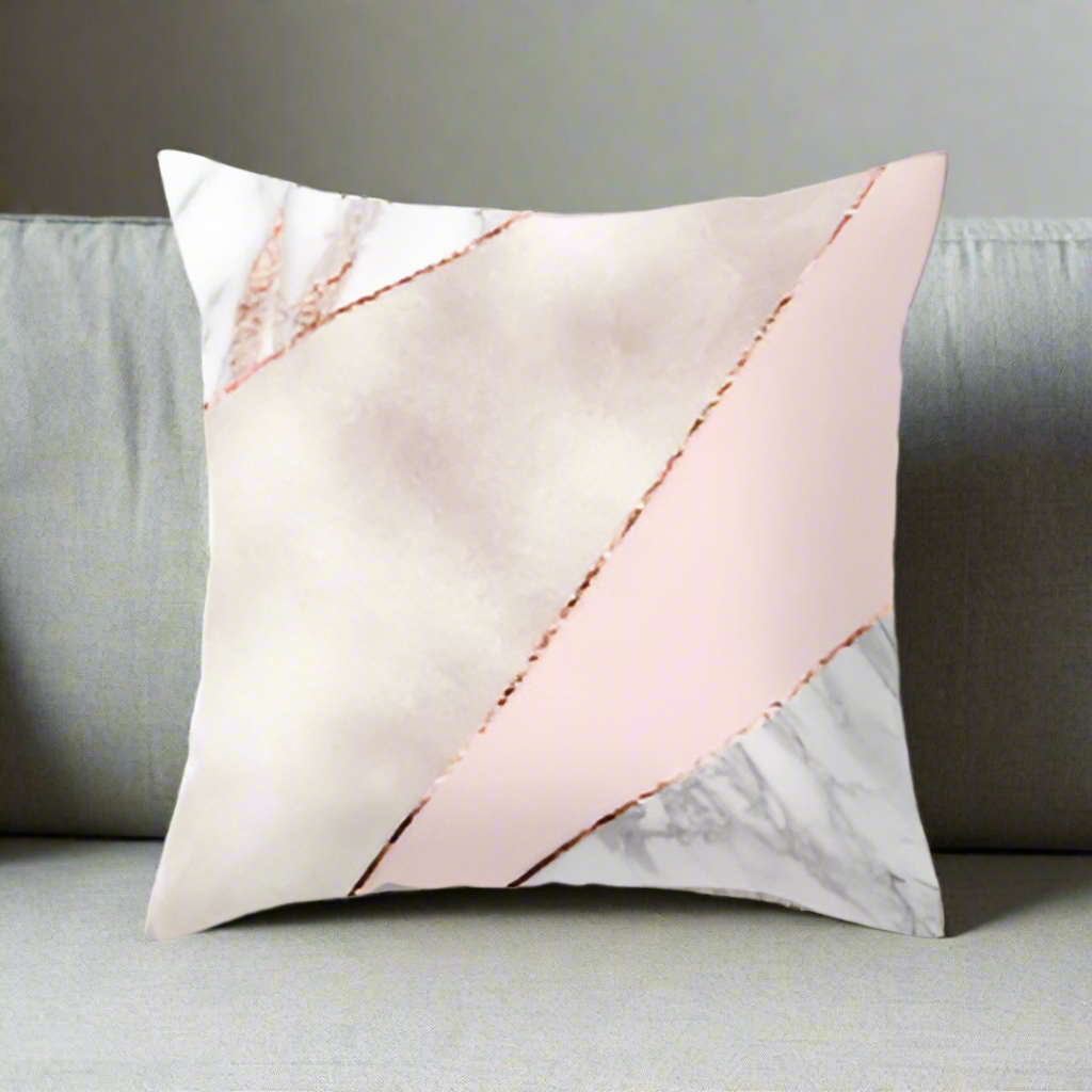 Rose Quartz Glam: Geometric Marble, Pink & Rose Gold Cushion Cover