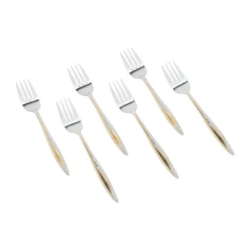 Sculpted Grace: Stainless Steel Dessert Forks with Dual-Tone Handles (Set of 6)