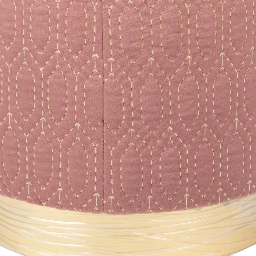 Rose Pink Velvet Ottoman with Geometric Stitching
