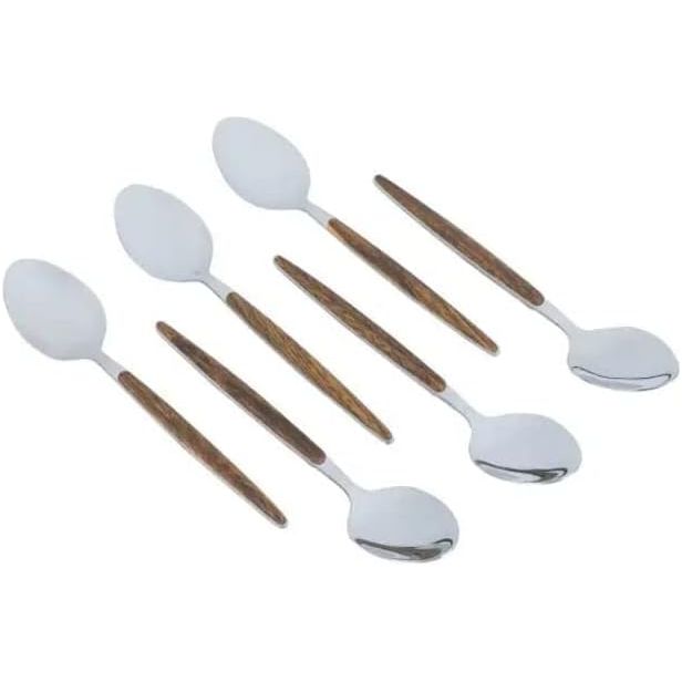 Natural Elegance: Stainless Steel Spoons with Warm Wood Handles (Set of 6)