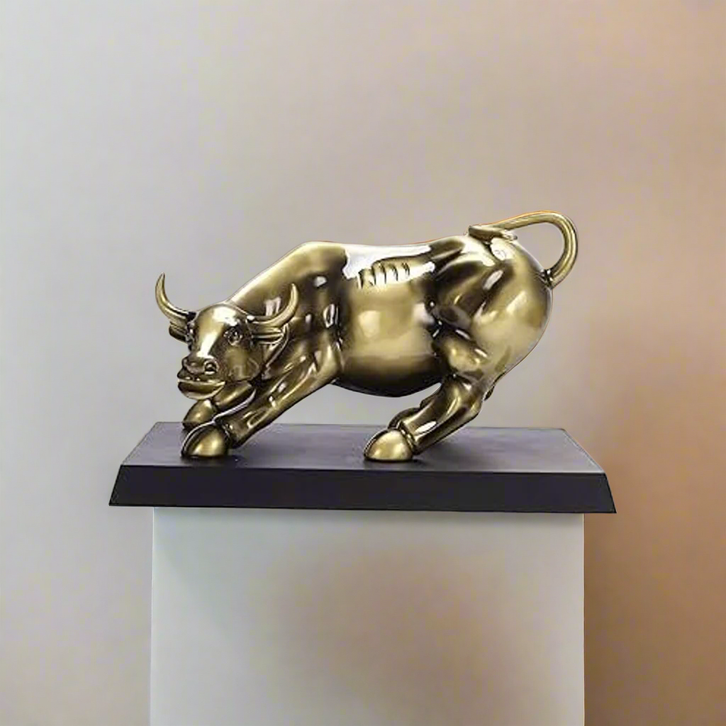 Mighty Momentum: Bronzed Bull Sculpture
