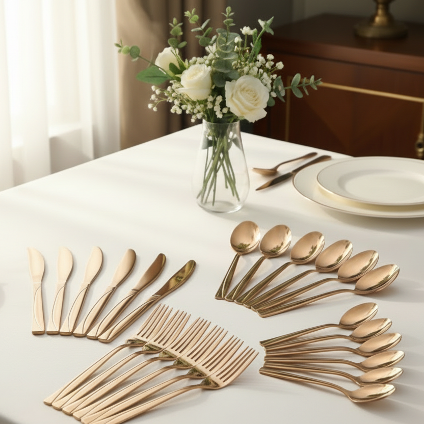 Luxurious 24-Piece Stainless Steel Cutlery Set in Elegant Wooden Gift Box