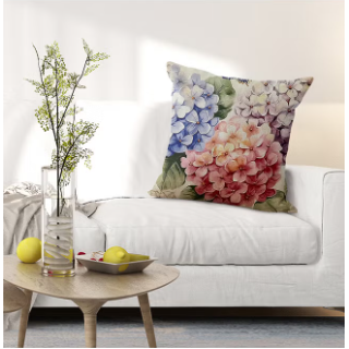 Garden Serenity: Watercolor Hydrangea Bloom Cushion Cover