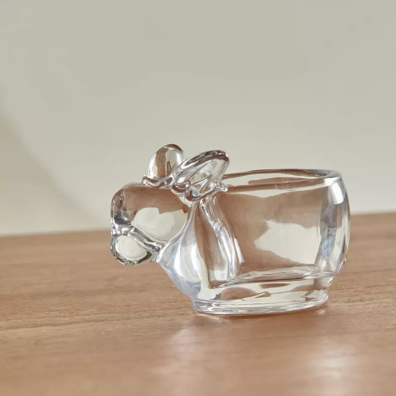 Playful Glow: Clear Glass Bunny Candle Holder