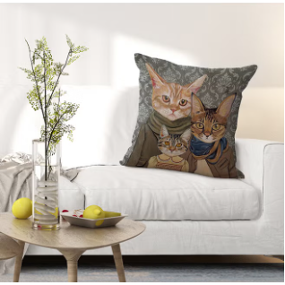 Feline Family Portrait: Whimsical Dressed Cat Cushion Cover