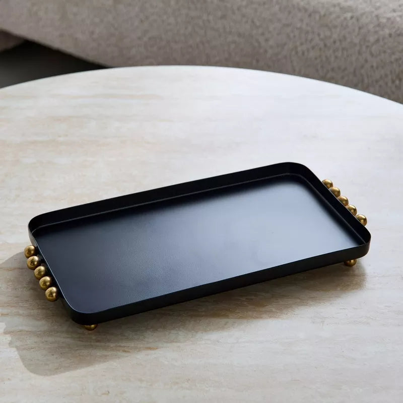 Orbit Matte Black & Brass Serving Tray with Beads