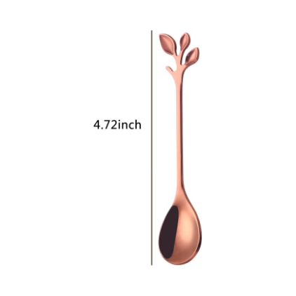 Elegant Rose Gold Leaf Design Teaspoons (Set of 6) – Stainless Steel Stirring Spoon Set Rose Gold