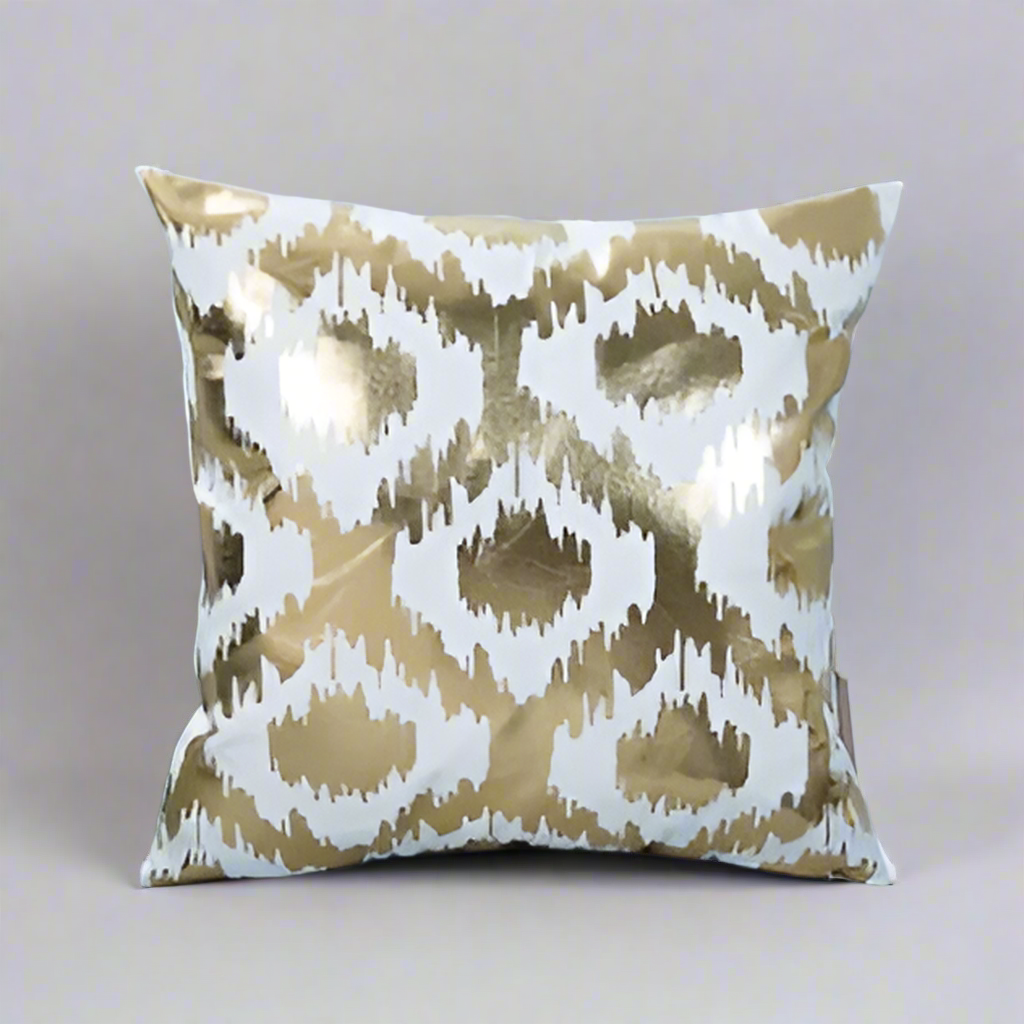 Glamorous Gold & White Ikat Pattern Cushion Cover - Metallic Accent Pillow Cover