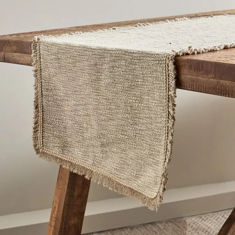 Rustic Chic: Natural Woven Table Runner with Fringed Edges (40X120)