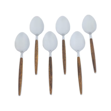 Natural Elegance: Stainless Steel Spoons with Warm Wood Handles (Set of 6)