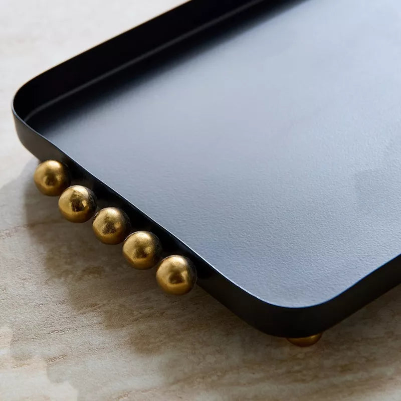 Orbit Matte Black & Brass Serving Tray with Beads