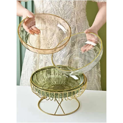 Golden Lattice: Modern Metal Fruit Basket with Fibre Bowl