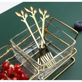 Botanical Bites: Gold-Toned Leaf Design Dessert/Fruit Forks (Set of 10)