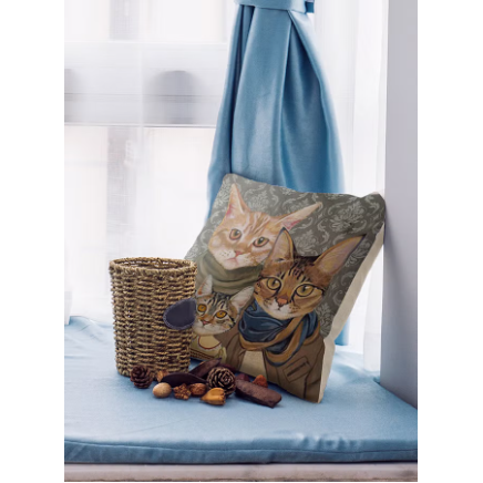 Feline Family Portrait: Whimsical Dressed Cat Cushion Cover