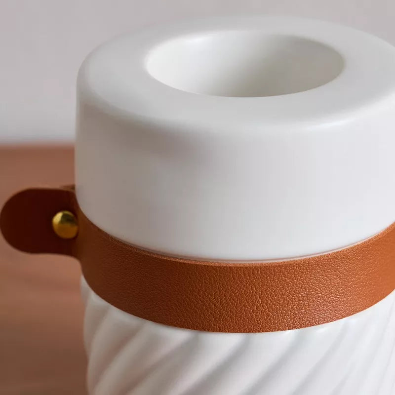 "Terra Glow" Ceramic & Leather Candle Holder