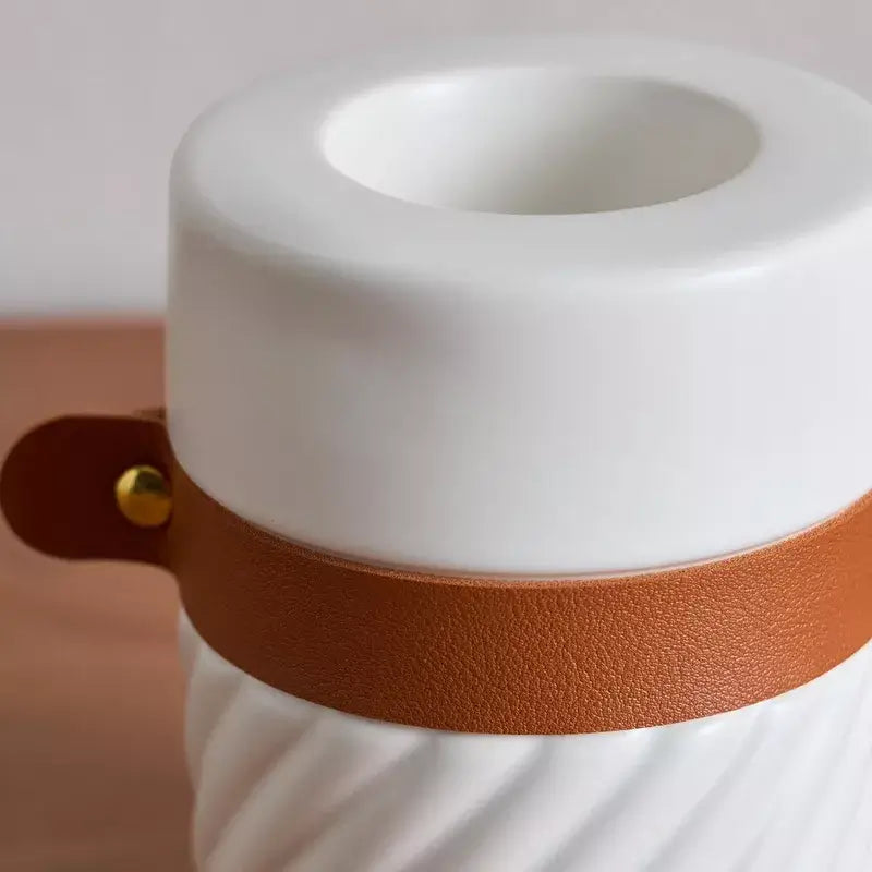 Terra Glow: Ceramic & Leather Candle Holder