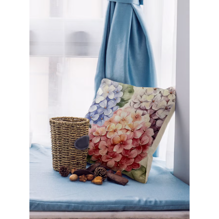 Garden Serenity: Watercolor Hydrangea Bloom Cushion Cover