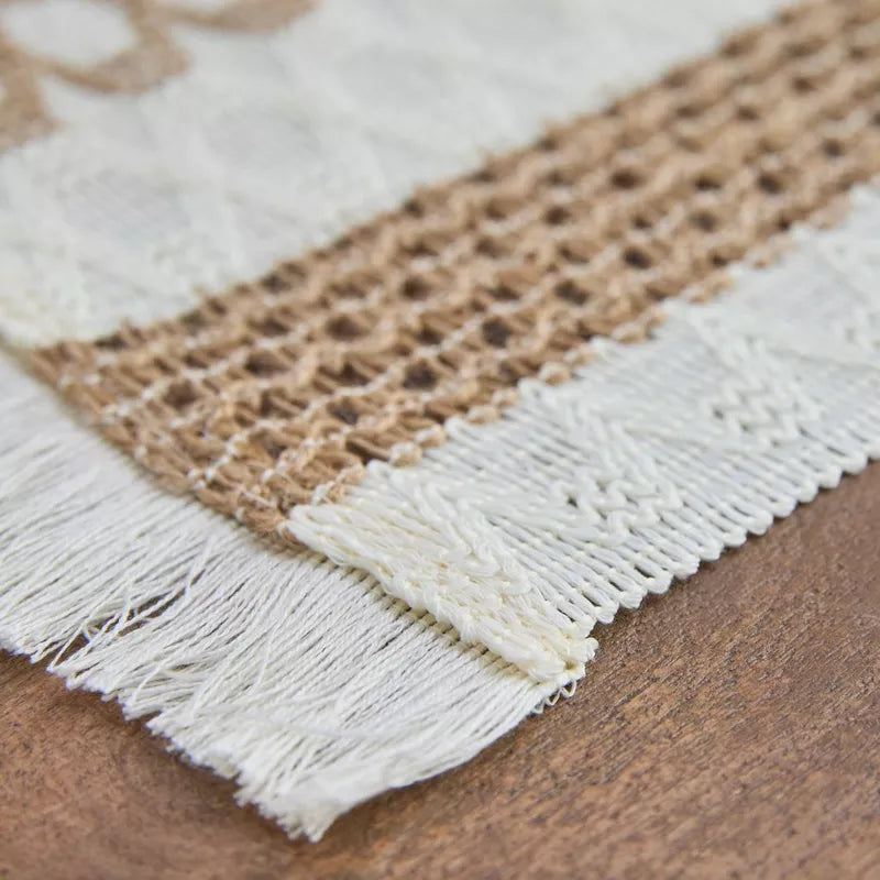 Boho Woven Placemat with Fringe and Geometric Patterns (Set of 8)