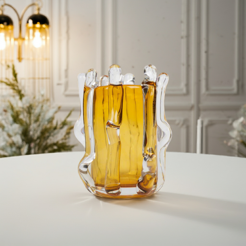 Amber Radiance Hand-Blown Glass Vase