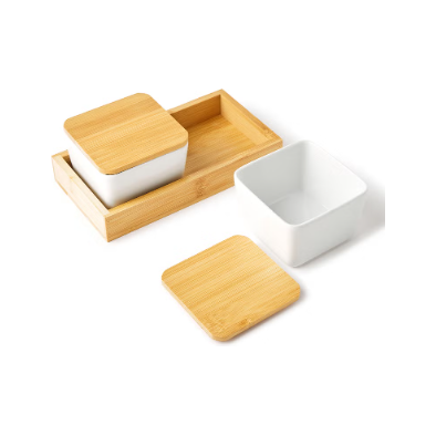 Modern Pantry: Dual Condiment Server with Bamboo Tray