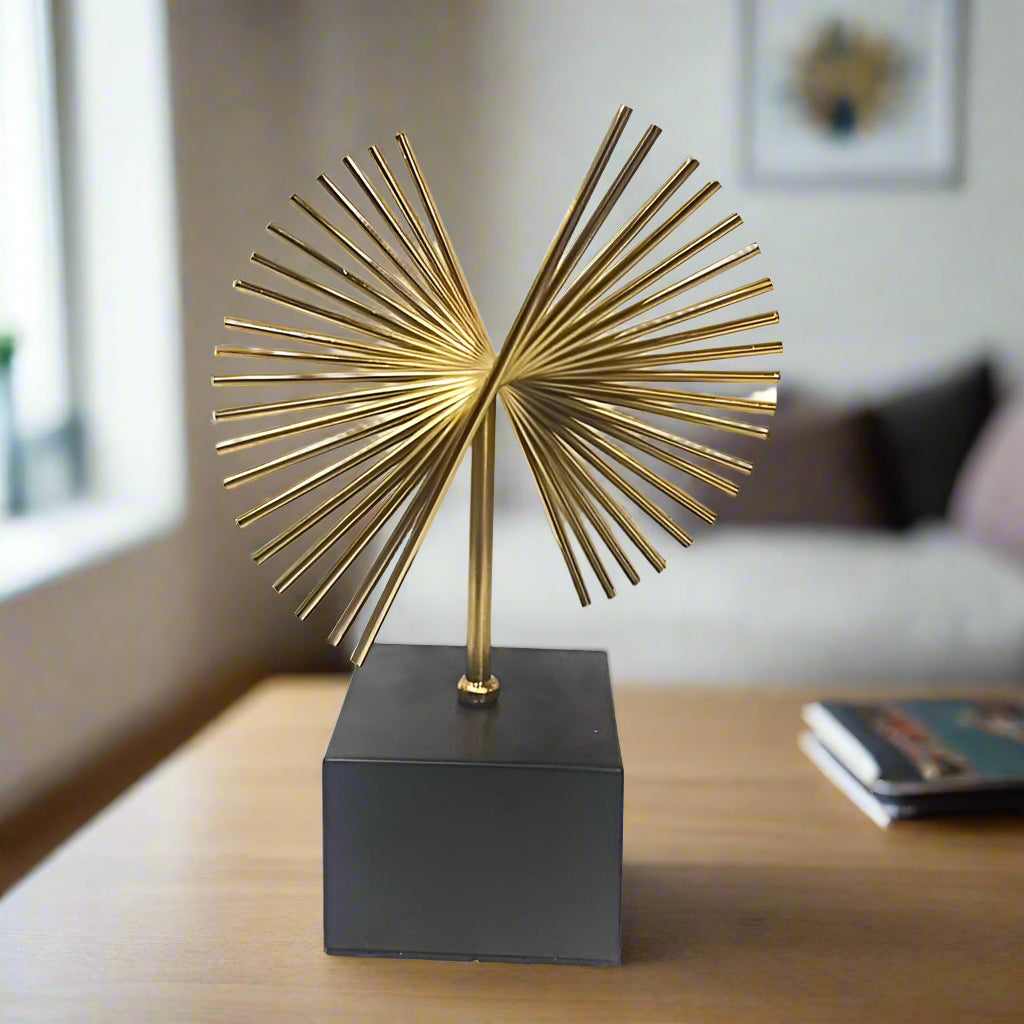 Glimmering Oasis: Gold Metal Palm Tree Sculpture