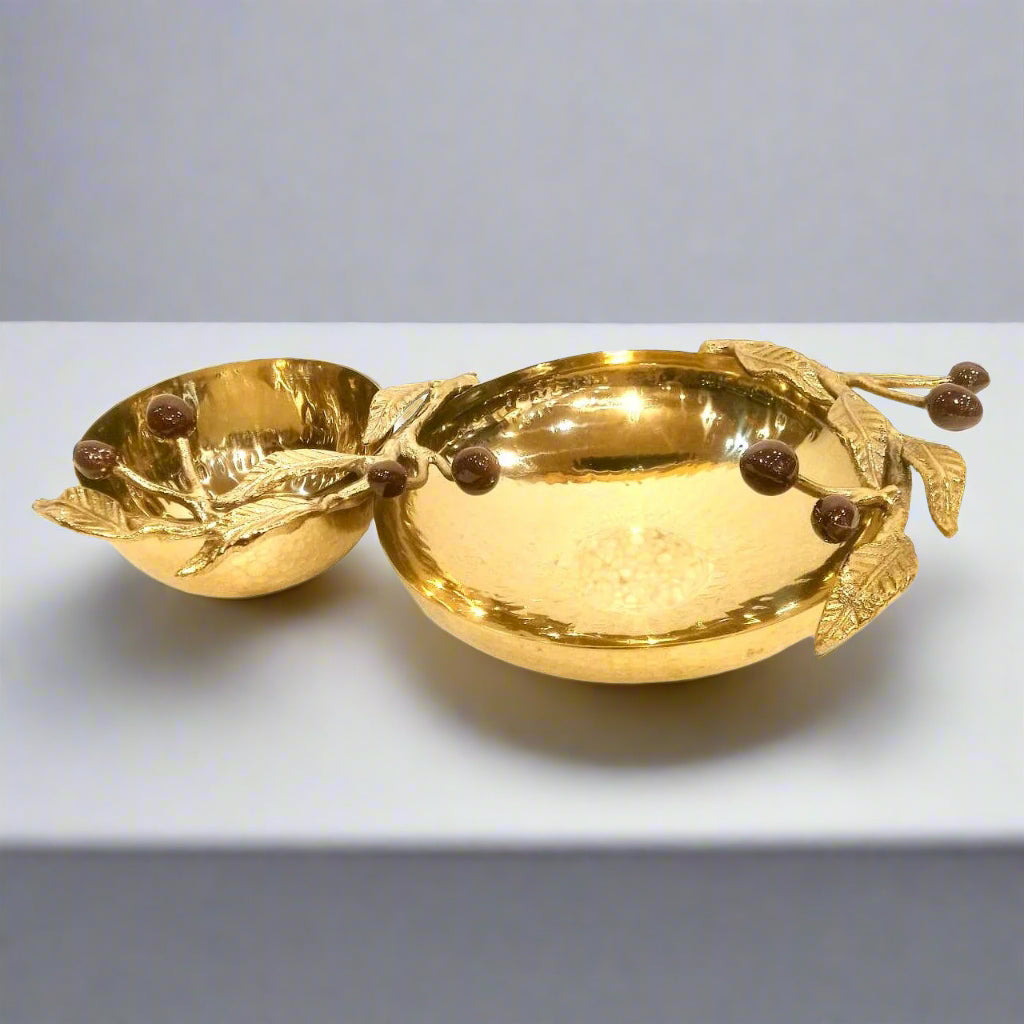 Regal Harvest: Hand-Hammered Brass Decorative Bowls with Berry & Leaf Accents