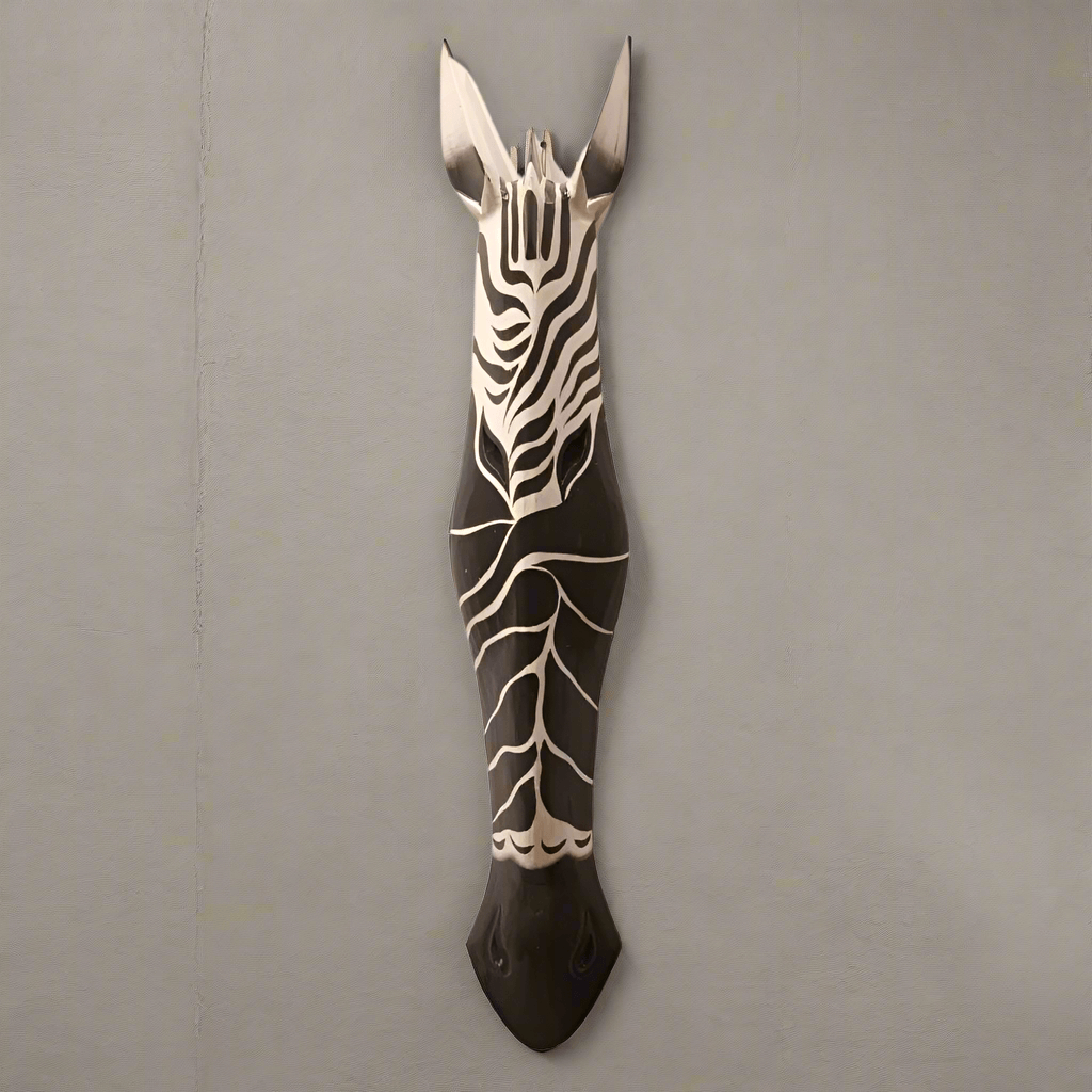 Decorative wall art with zebra pattern on a plain background