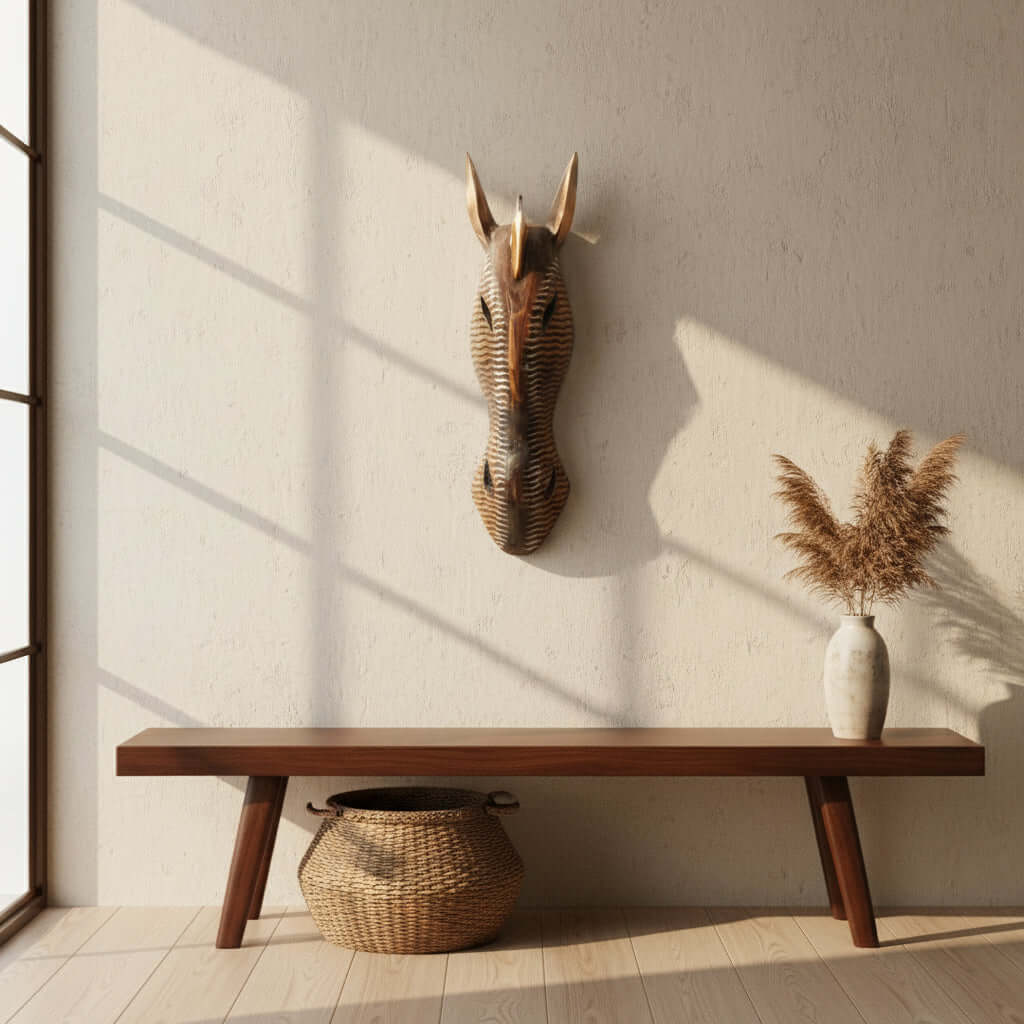 Decorative zebra head wall mount on a gray background