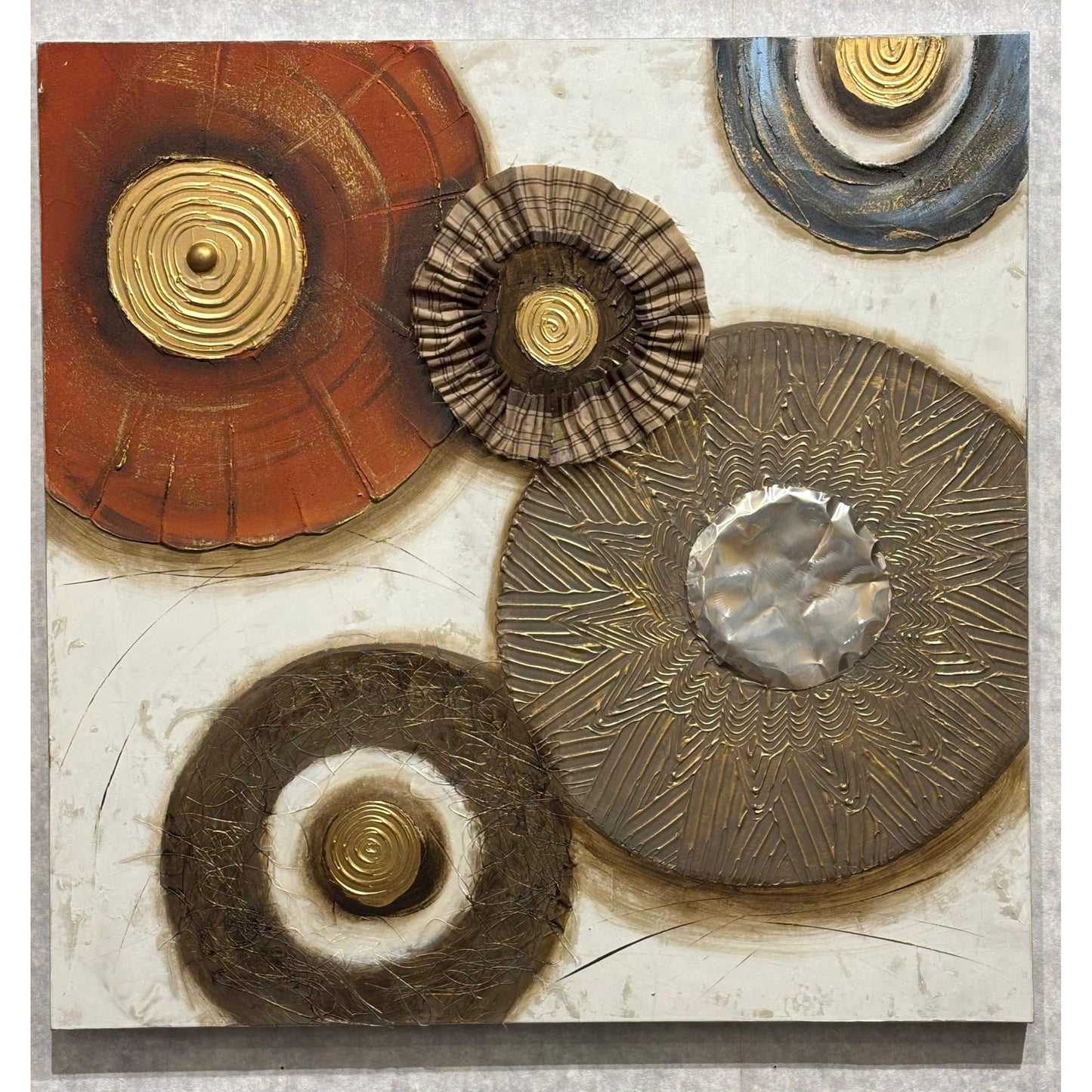 Abstract Earth Tones & Gold Leaf Mixed Media Art