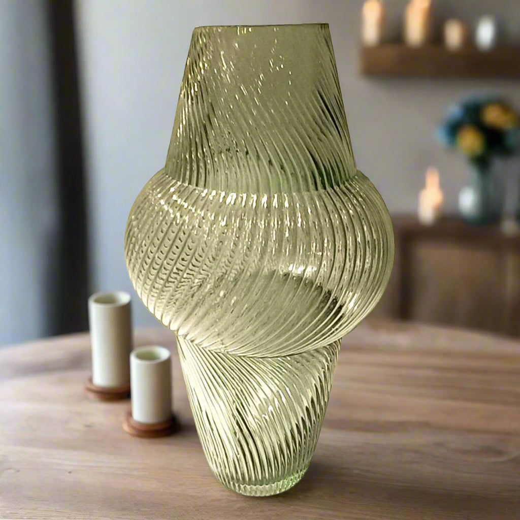 Sculpted Light: Art Deco Inspired Ribbed Glass Vase