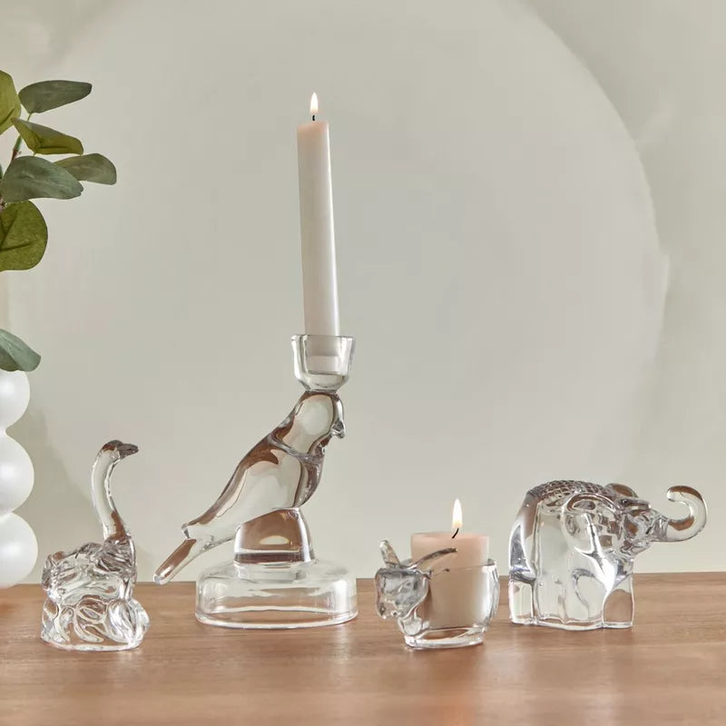 Playful Glow: Clear Glass Bunny Candle Holder