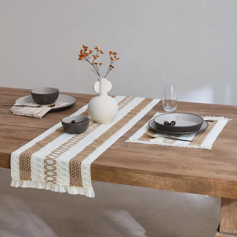 Boho Woven Placemat with Fringe and Geometric Patterns (Set of 8)