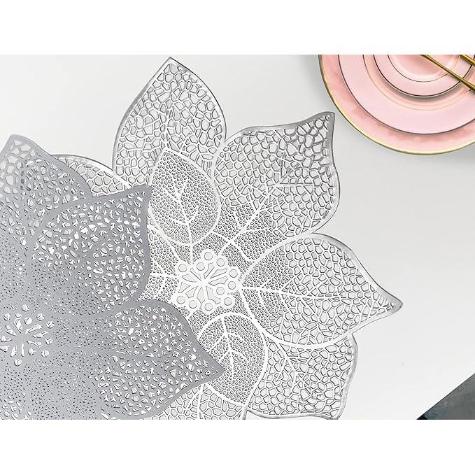 Elegant Silver PVC Floral Cutout Table Runner – Decorative Hollow Lace Design for Modern Dining