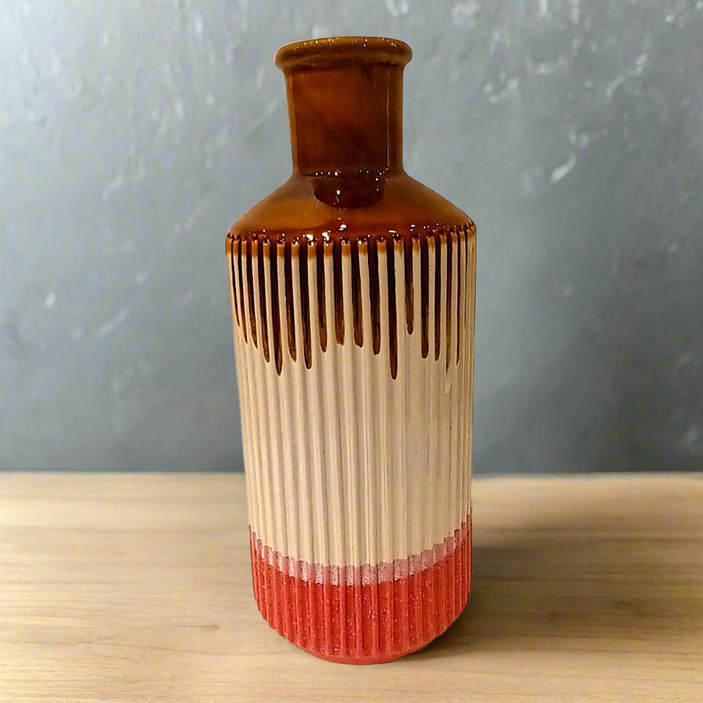 Earthen Harmony: Multi-Toned Ribbed Ceramic Vase