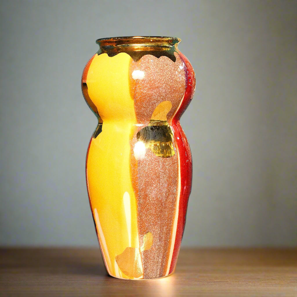 Artistic Wave: Abstract Vase with Bold Colors and Gold Accents