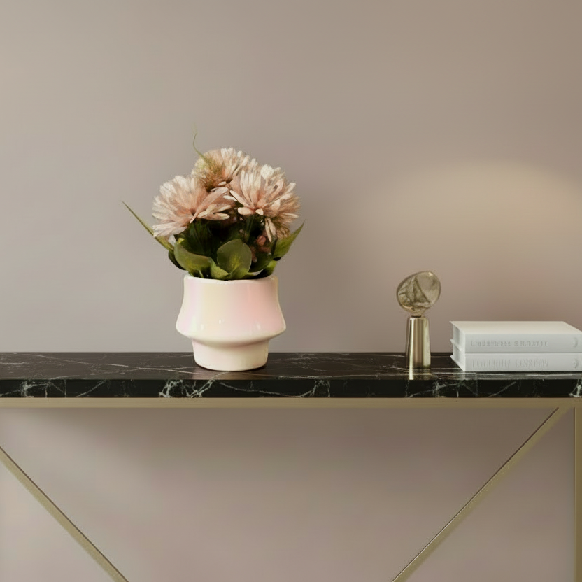 Blush & Bloom: Rosy Chrysanthemums in (Ceramic) Iridescent Pink Vase