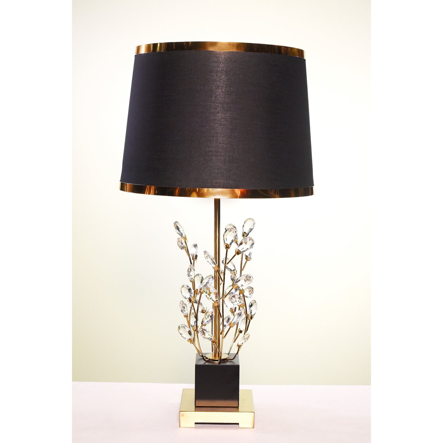 Luminous Botanical: Crystal-Adorned Table Lamp with Black Shade