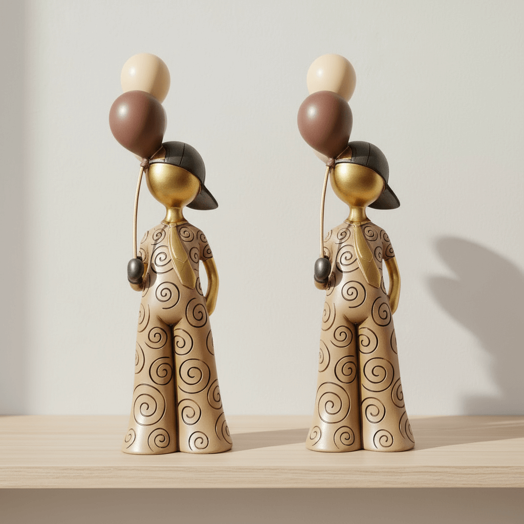 Earthy Whimsy: Spiraled Figurine with Celebration Balloons