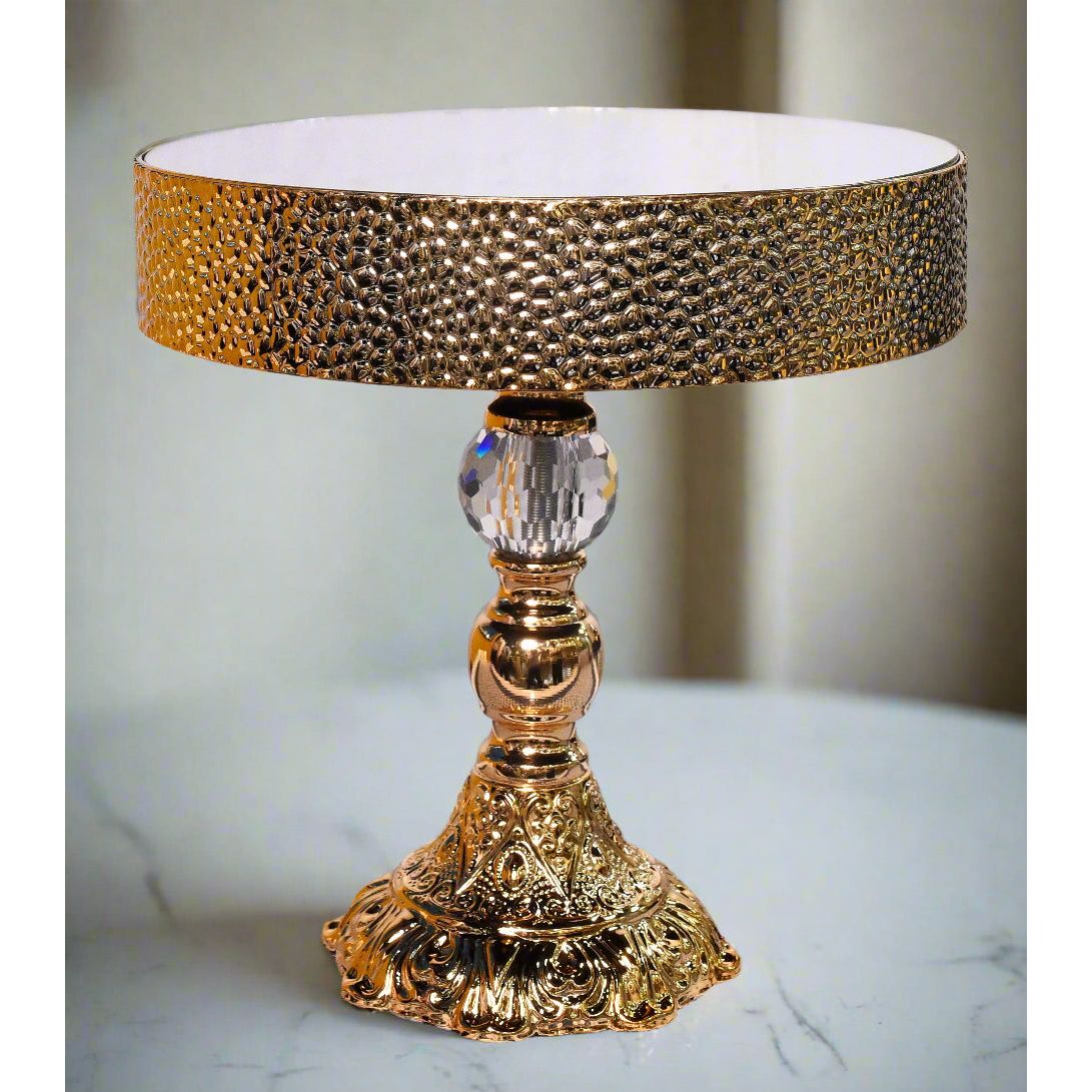 Regal Radiance: Ornate Gold & Crystal Display Stand with Textured Band