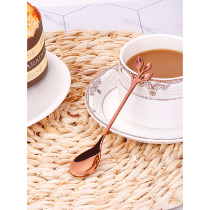 Elegant Rose Gold Leaf Design Teaspoons (Set of 6) – Stainless Steel Stirring Spoon Set Rose Gold