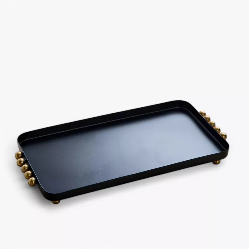 Orbit Matte Black & Brass Serving Tray with Beads