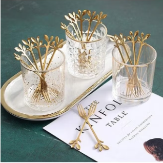 Botanical Bites: Gold-Toned Leaf Design Dessert/Fruit Forks (Set of 10)