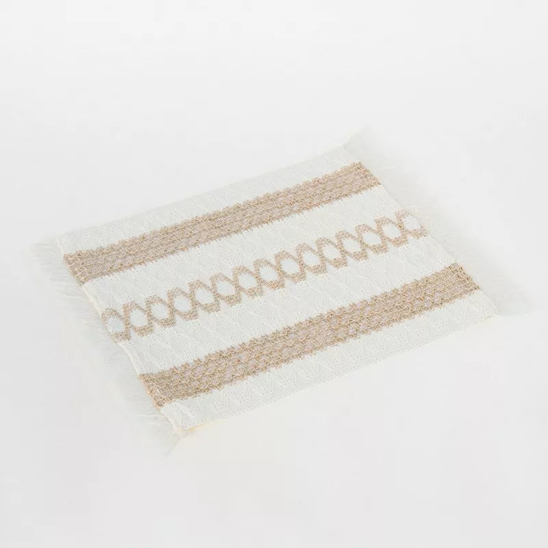 Boho Woven Placemat with Fringe and Geometric Patterns (Set of 8)